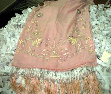 Designed Shawls - Silk, 70x20cm, Pink | Soft Fabric, Floral Embroidery, Handcrafted Elegance, Fringes
