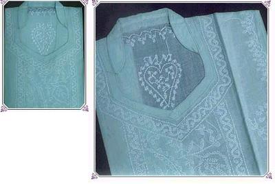 Cotton Salwar with Chikan Hand Embroidery - Light Green Cotton, Unstitched | Shadow Work, Hand Embroidery, Comfortable Wear