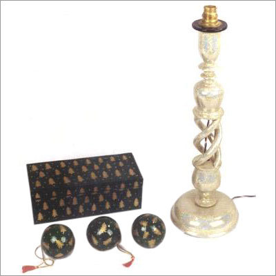 Lamp Stand, Balls & Box - Metal & Wood, 60cm Height, Gold | Ambient Lighting, Decorative Balls, Storage Box