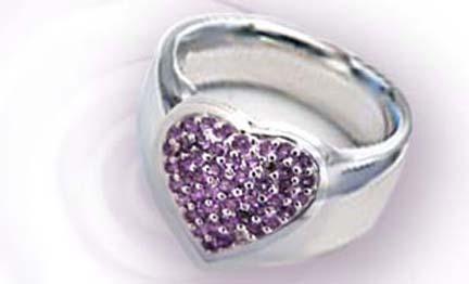 Brilliant Amethyst studded in the heart of the Sterling Silver ring