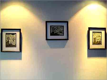 Warli Paintings on Handmade Paper - 21 7/8" x 22 7/8", Black and White, Handcrafted Wooden Frame