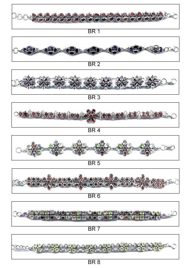 silver bracelets with cut gem stones