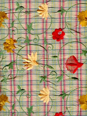 Taffeta Checks Fabric With Embroidery