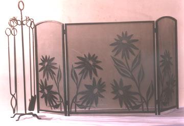Fire Screen - Iron, 48x36 inches, Black Finish | Floral Design, Three Panels, Durable, Elegant Protection