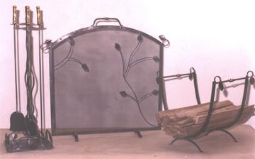 Fire Screen Andiron & Fire Log Holder