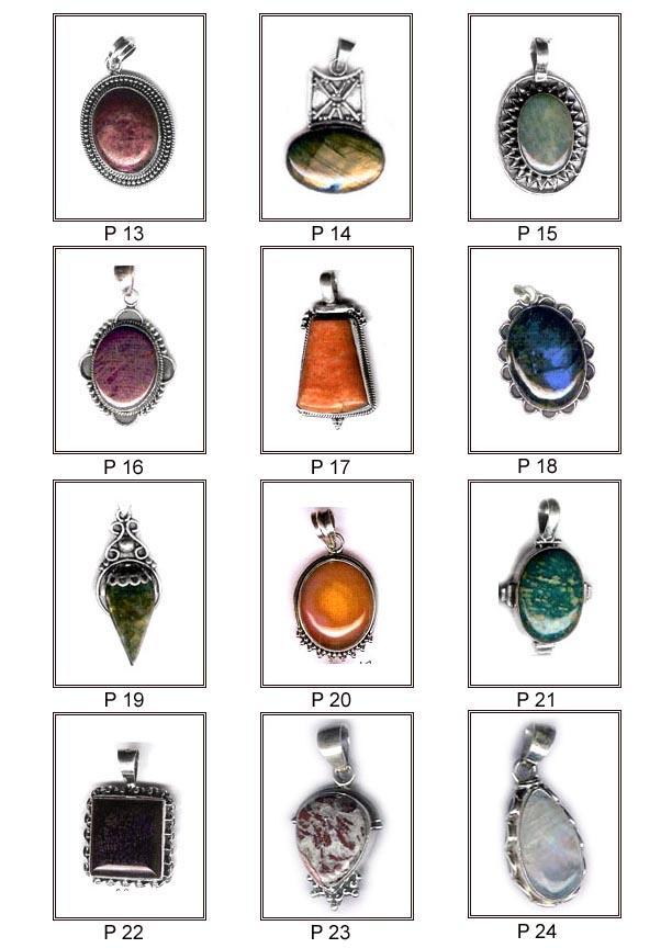silver pendants with cabs gem stones