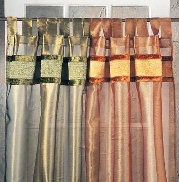 Tissue curtains with velvet brocade patchwork