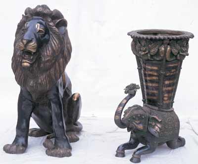 Bronze Lion and Elephant Vase