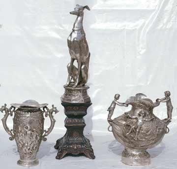 brass vases and pedestals