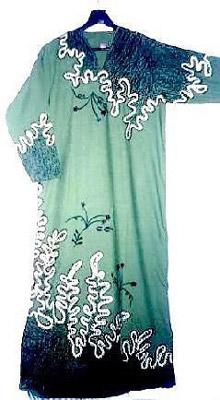 Night Gown - Cotton, Size L, Green, 54 Inches | Soft Fabric, V-Neck, 3/4 Sleeve, Comfortable Fit