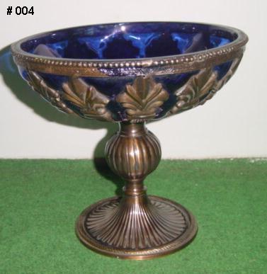 Fruit Bowl - Mouth Blown Colored Glass set in EPNS/Antique Brass Finish