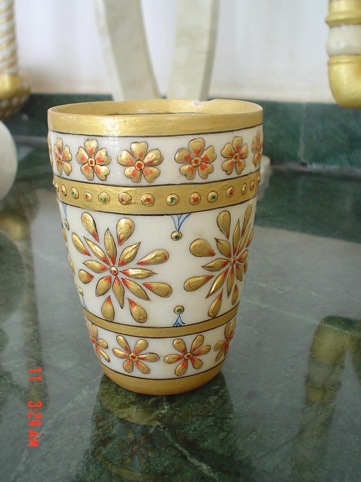 Marble Glass - Marble 3 Inch Diameter Off-White | Elegant Floral Design Handcrafted Glossy Finish