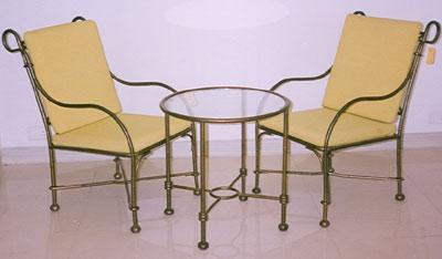 Set of 2 Chairs with Coffee Table in Wrought Iron