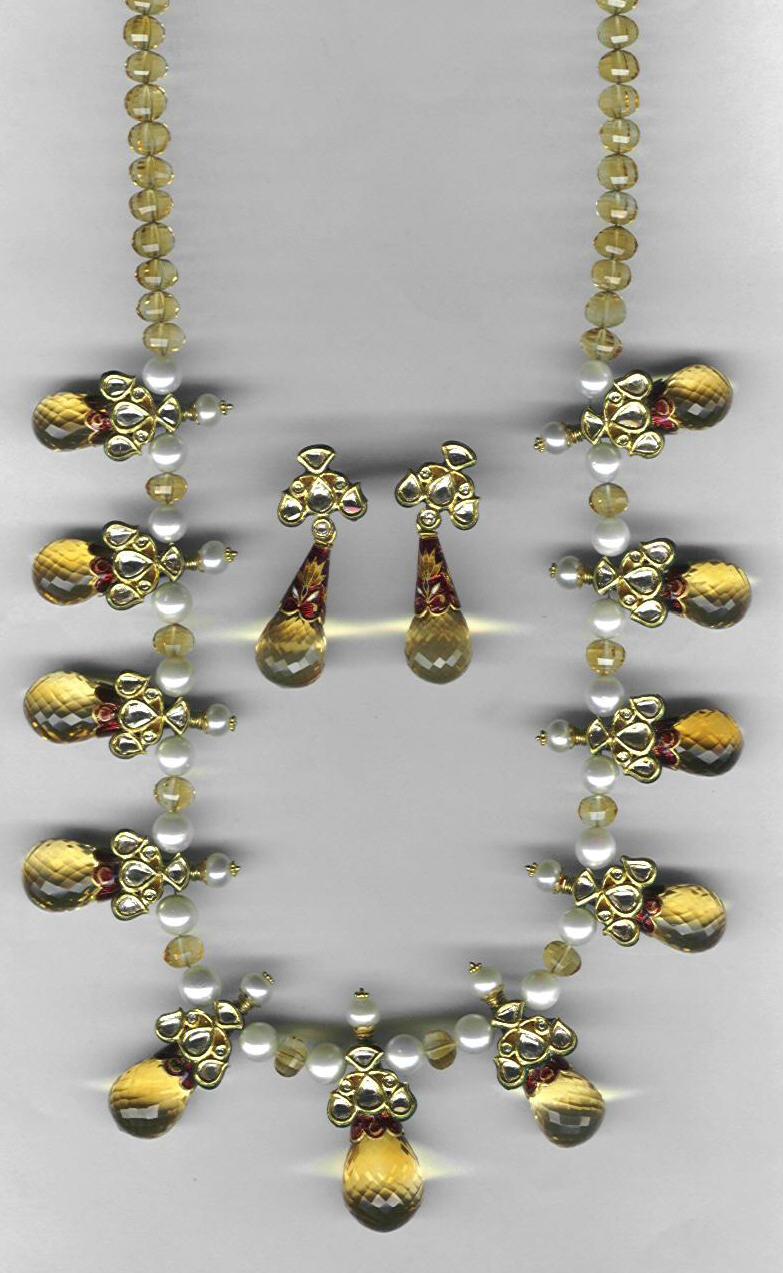 Citrine With Diamonds - Gold Chain, 18 Inch Necklace, Drop Earrings | Elegant Design, Gemstones, Fine Craftsmanship, Luxury Accessory