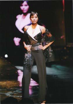 silk taffeta top blended fabric pants & hand embroidered net scarf
