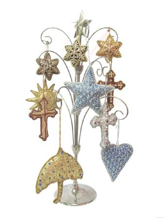 X-Mas Decoration - Metal, Beads, 12 Inch Stand, Silver | Elegant Design, Multi-Ornament, Durable, Easy Display