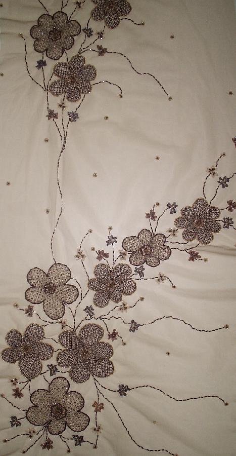 Sequence Work - Sequins & Fabric, Variable Dimensions, Brown Floral Design | Elegant Design, Intricate Details, Handcrafted Artistry, Versatile Use