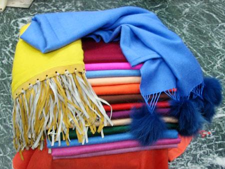 Pashmina Shawls - Pashmina Wool 70x200 cm Blue, Soft Texture Tassel Fringe, Elegant Design