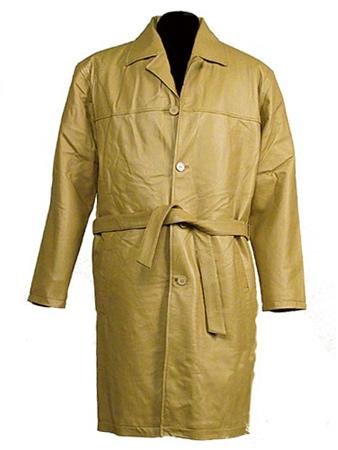 Men Long Coat - Leather, M-XXL, Khaki | Warmth, Style, Protection, Durability, Comfort, Knee-Length, Button Closure