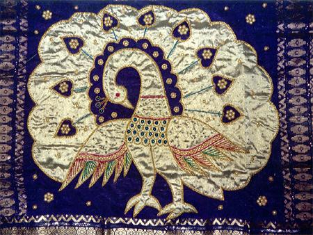 RHMK - Velvet Wall Hanging 12x12 Inches Blue, Jaquard Peacock Embroidery, Intricate Design