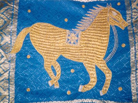 RHMK - Velvet Base 10x10 cm Blue, Needle Art Jaquard Embroidery | Horse Design, Intricate Detail, Decorative Wall Hanging