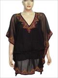 Embroidered Poncho - Chiffon, 36 Inches Length, Black | Hand-embroidered, Soft Fabric, Comfortable Fit, Stylish Design
