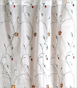 Curtain - Linen Blend, Variable Dimensions, Off-White | Light Filtering, Embroidered, Durable Fabric, Privacy Enhancing, Easy Hanging