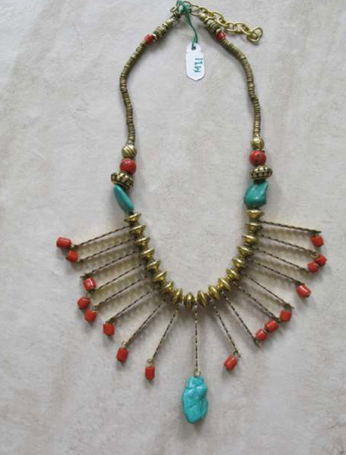 Stone glass bead & metal necklace