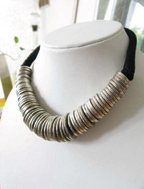 Silver tone metal and thread choker