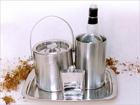 Bar Accessories - Stainless Steel Tray 30x20cm Ice Bucket 10x12cm Wine Cooler 12x15cm | Elegant Design Durable Easy to Clean Keeps Drinks Cold Stylish Serving