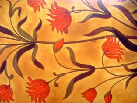 Flower Painting with antique style on Wall , Amar Vilas ,Agra