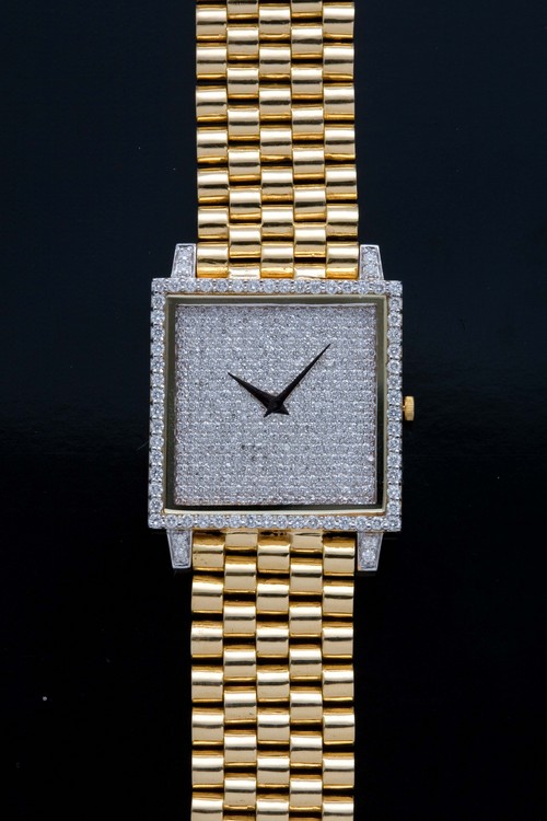 Gent's Watch With Diam Dial & Gold Belt