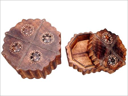 Mango Wood Boxes 2pcs Set - Mango Wood 8x8x2.5" & 6x6x2.25" , Carved Bone & Iron Wire Inlay, Burn Antique Finish