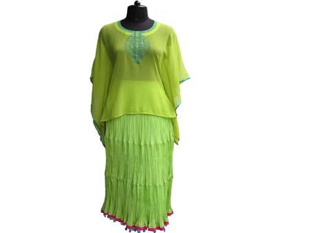crape silk kaftan and skirt set