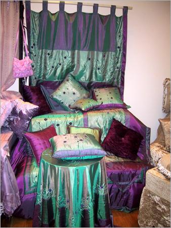Curtains, Pillows & Table Cloth (Green-Purple-Baroque)