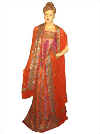 Bridal Lehenga Choli - Silk Fabric, 54 Inches Length, A-Line Style, Orange Color | Alluring Look, Intricate Stone Embroidery, Comfortable Wear, Perfect Fit, Trendy Style