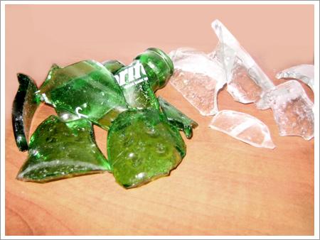 Crushed glass bottles