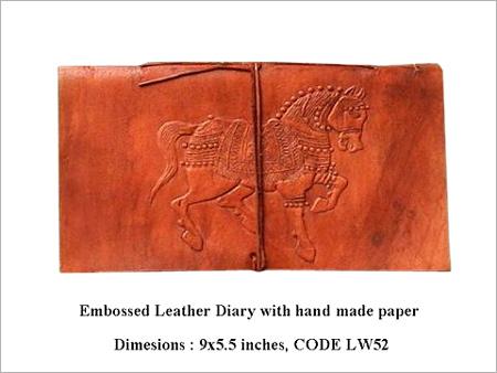 Embossed Leather Diary with handmade paper