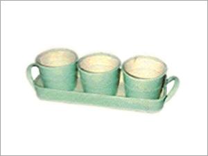 Tray with Pots - Metal, 10x5x3 Inches, Green | Easy Use, Space Saving, Portable, Three Pots, Side Handles
