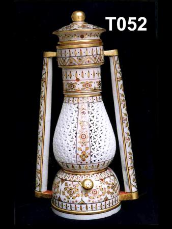 Marble Handicraft - Marble 12x8x6 Inches White Hand-Painted Lantern with Intricate Details and Elegant Design