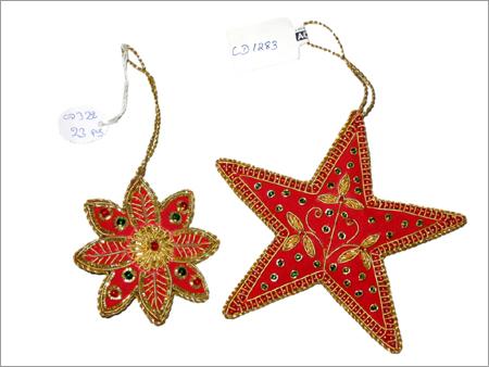 Christmas Decorations - Fabric and Beads, Various Sizes and Dimensions, Red Color, Mesmerizing Star and Eight Petal Flower Designs, Durable and Elegant Appearance