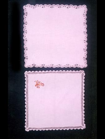 Ribbon & Laces - Cotton 10x10 Inches Pink, Beaded Lace Embroidery, Elegant Design, Soft Fabric