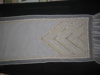 Poly Gorget with Net Fringe Stole - Polyester 35x170cms Off-White Elegant Soft Fabric Lightweight