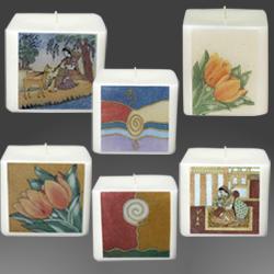 WAX CANDLES - Wax, 4x4x4 inches, Multicolor | Handcrafted Gemstone Art, Soft Glow, Semi-Precious Stones