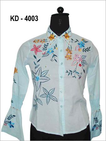 Fabric - Cotton Voil Light Blue, Floral Embroidery, Bead Work | Soft, Breathable, Lightweight, Long Sleeve, Button Closure