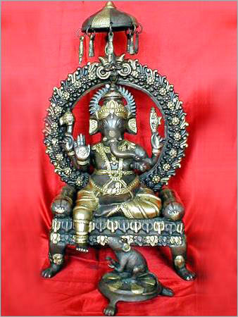 Brass Ganesh Sitting On Asan & Folding Chtari