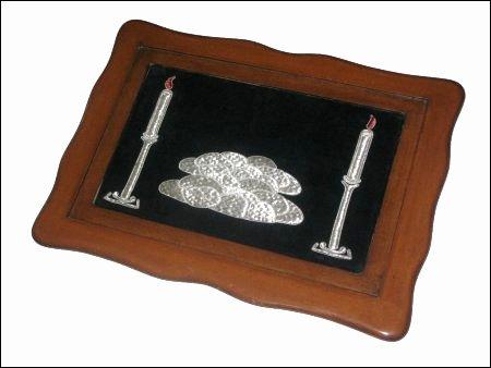 Wooden Tray - Wood, 12x8 Inches, Silver Embroidery | Polished Finish, Elegant Design, Durable, Easy to Clean