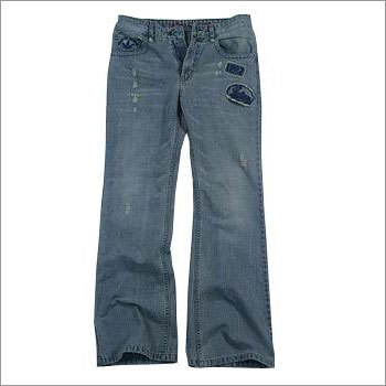 Low Waist Boot Cut Denim Jeans - Denim Blue, Five Pockets, Embroidered Patches, Zigzag Stitching, Comfortable Fit