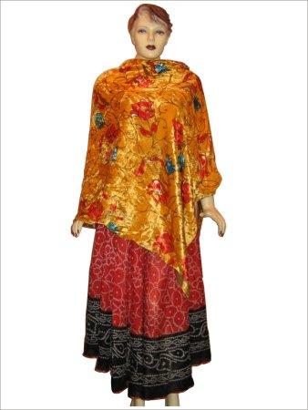 Scarves, Stoles, Pareos & Made-ups - Velvet, 70x180 cm, Gold | Soft Texture, Floral Embroidery, Stylish Design, Durable Fabric