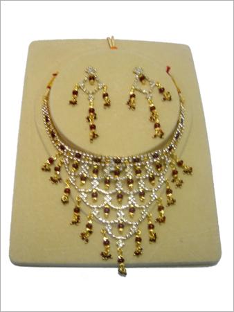 Necklace Set - Metal Cubic Zirconia, 16-18 Inches, Gold | Elegant Design, Dangling Earrings, Durable Materials
